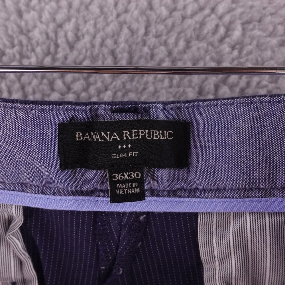 Banana Republic Mens 36x30 Slim Fit Chinos Blue Micro Pinstripe Cotton Pants
